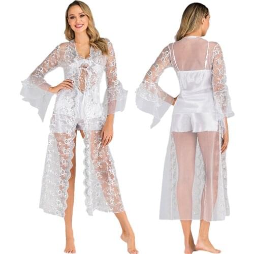 Sexy Women Lingerie for Bride Pajamas Vino Wedding Robes Dress Gown for Women Nightwear Exotic Apparel White Dress Underwear