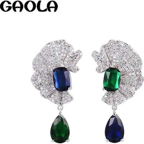 GAOLA New Fashion Plant Silver Color Cubic Zirconia Dangle Earrings Casual Jewelry GLE6536