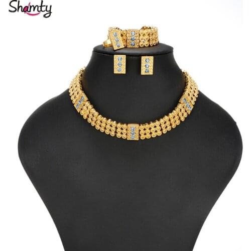 Shamty Pure Gold Color Ethiopian Jewelry Sets Chokers Eritrea Nigeria Kenya Habasha style BLUE STONE Africa Sets A300060