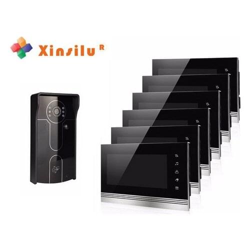 XINSILU Home Security Intercom System 7"Video Door Phone Night Vision Waterproof Camera ID Card Unlocking Function for 6-rooms