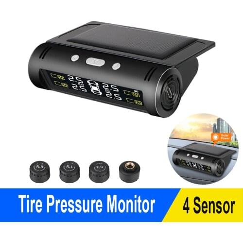 Solar Power TPMS Car Tire Pressure Alarm Monitor System Fuel Saving Temperature Waterproof Alert 4 Pcs Internal External Sensor