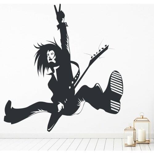 Rock Character Music Vinyl Wall Stickers Guitarist Guitar Music Room Teenagers Wall Decal for Boys Room Decoration Poster Z433