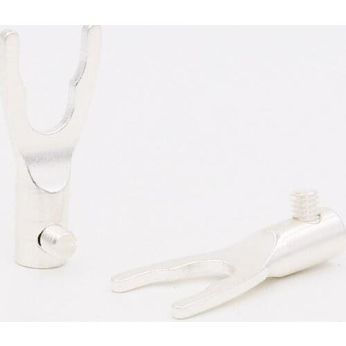 High Performance Silver Plated Pure Red Copper Y spade Audio Connector plug For Speaker Wire Cable