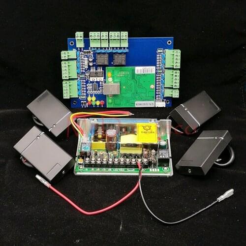 High Quality Wiegand TCP/IP Two Doors Access Control panel + 4 PCS Rfid Card Reader + Power Supply Unit for Door Security
