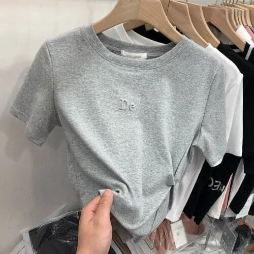 TSXT 2021 New Korean Summer Fashion Casual Round Collar Slim Temperament Elegant Trend Short Sleeve T Shirt