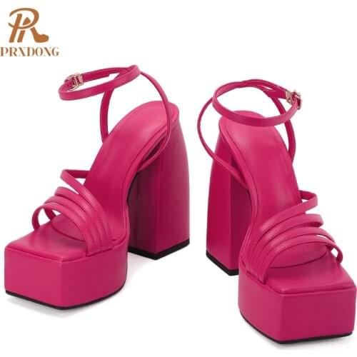 Top Quality High Heels Women Sandals Thick Platform Female Shoes Buckle Strap Dress Office Ladies Wedding Microfiber Leather 42