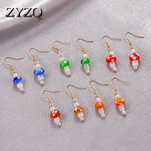 ZYZQ Sweet Simulation Mushroom Women Earrings Funny Polka Dot Ceramic Earrings Personality Halloween Gift Jewelry