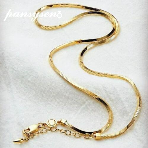 PANSYSEN 925 Sterling Silver Choker Necklace Female Clavicle 18K Gold Color Snake Chains Necklaces for Women Men Fine Jewelry
