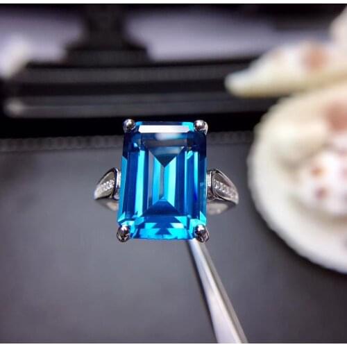 Classic deep blue topaz ring silver jewelry real 925 sterling silver ring women ring natural topaz big size good color girl gift