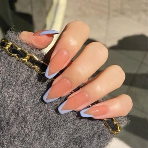 24pcs Blue Wear Long Paragraph Fashion Manicure Patch False Nails Save Time Wearable Nail Patch