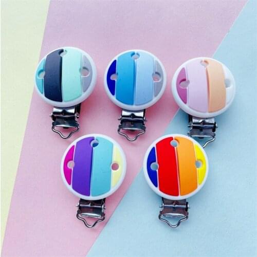 3pc Silicone rainbow Clip DIY Baby Teething Teether Necklace Bead Tool Nurs Gift Round Heart Accessories