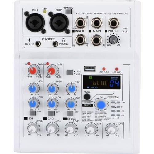 4 Channel DC 5V Bluetooth Mobile Computer USB Play and Record 88 DSP Effects Echo Reverb Personal Audio Mixer
