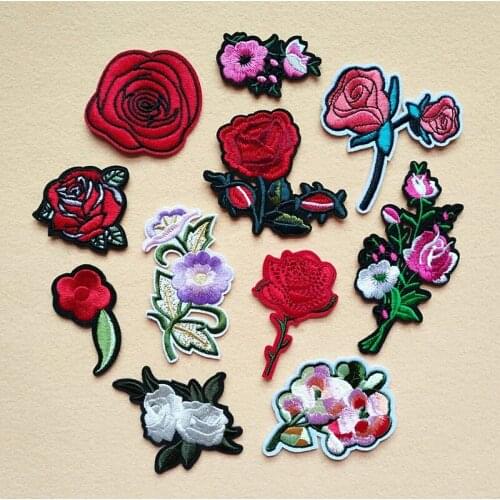 50pcs/lot Embroidery Patch Rose Flower Dress Shirt Clothing Decoration Sewing Accessories Diy Iron Heat Transfer Applique