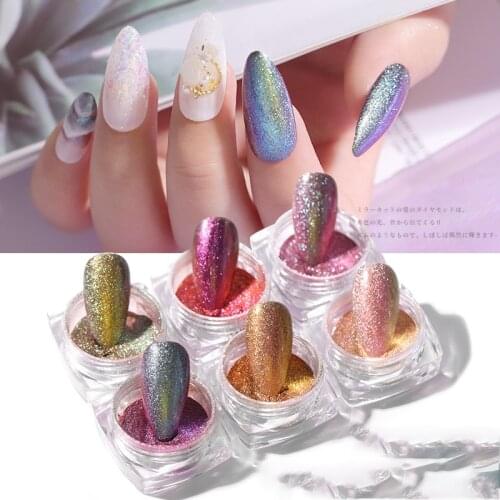 6 Boxes/Set Laser Holographic Effect Nail Glitter Powder UV Gel Polish Design Chrome Pigment Dust Nail Art Decorations Set