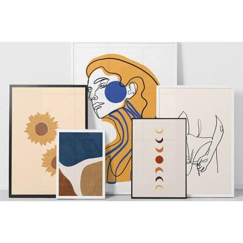 Abstract Sunflower Poster Boho Sexy Figure Body Line Drawing Canvas Print Painting Wall Art Pictures for Living Room Home Decor