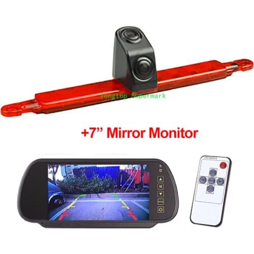 Dual Lens Car Brake Light Rear View Reverse Backup Camera For Any Flat Car and Hella 2DA 343 106-201 With 7" Mirror monitor