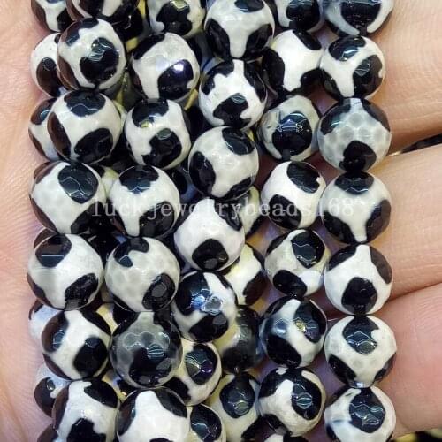 Free Shipping Fashion Jewelry 6mm Beautiful White Black Faceted Carnelian Round Loose Beads 15" FG7087