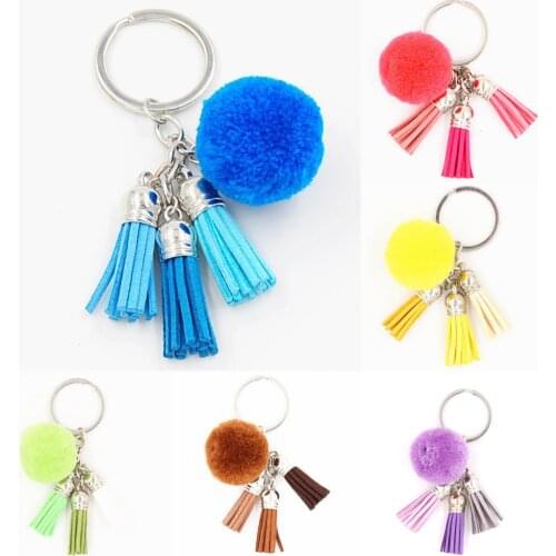 Bohemian accessories handmade keychain chain multicolor tassel pompom handbag pendant key ring DIY jewelry new year gift