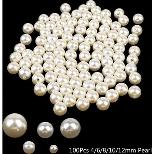 Hot 100Pcs 4-12mm Pearl Beads ABS Loose Round Beads Craft For Fashion Jewelry Making Accessories DIY Imitation Garment Beads