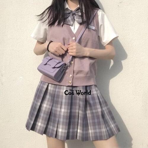 [Black Currant] Girls Summer High Waist Pleated Skirts Plaid Skirts Women Dress For JK School Uniform Students Cloths