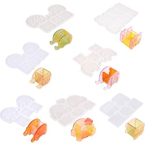 Pen Holder Silicone Resin Mold Pen Case Brush Pot Storage Making Pig Elephant Car Shape Container Craft Decoration