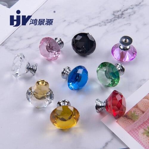 HJY Crystal Diamond Shape Design Glass Capboard Knobs Kitchen Cabinet Handles 30mm Drawer Pulls Furniture Handle Hardware 1WG001