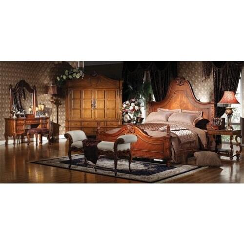 European bed 1.8 m American solid wood carved double bed luxury bedroom furniture Madeira maciça esculpida cama de casal GH209