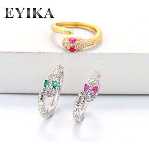 EYIKA Bohemian Red Green Crystal Eye Snake Open Rings Zircon Women CZ Serpent Ring Gold Silver Color Female Finger Party Jewelry