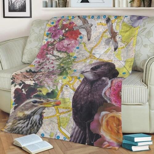 Birds and Flowers Flannel Throw Blanket 3D Printed Keep Warm Sofa Child Blanket Home Decor Textiles Dream Family Gift