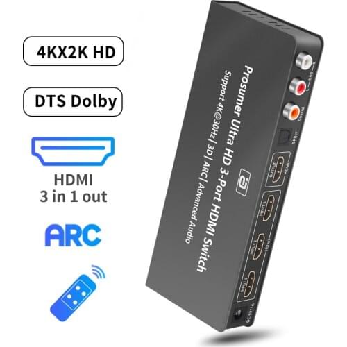 HD350 3x1 HDMI-compatible Switcher ARC Audio Extractor UHD 4K 3D SPDIF Coaxia Audio EDID Remote For DVD HDTV Xbox PS4 Apple TV