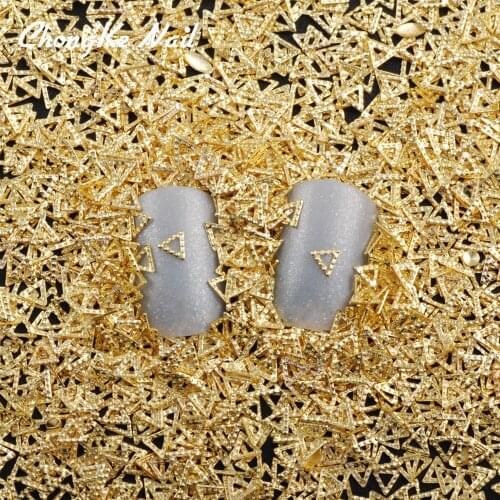 Hisenlee DIY Nail Rivet Metallic Hollow Triangle Style Gold Plating Studs Rhinestones Fashion 3d Nail Art Decoration N10061-002