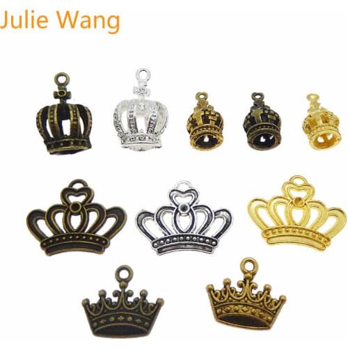 Julie Wang 10pcs Mixed Styles Crown Antique Color Charms Metal Necklace Earrings Pendant Finding Jewelry Making Accessory