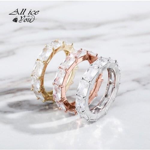 ALLICEONYOU New Iced Out Fashion Cubic Zirconia Tennis Round Luxury Ring wedding band Women Rings Hip Hop Jewelry For Gift