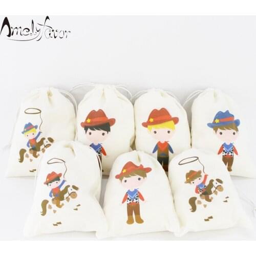 Cowboy Theme Party Favor Bags Boys Candy Bags Birthday Vacation Birthday Gift Bags Western Cowboy Party Container Supplies 7PCS