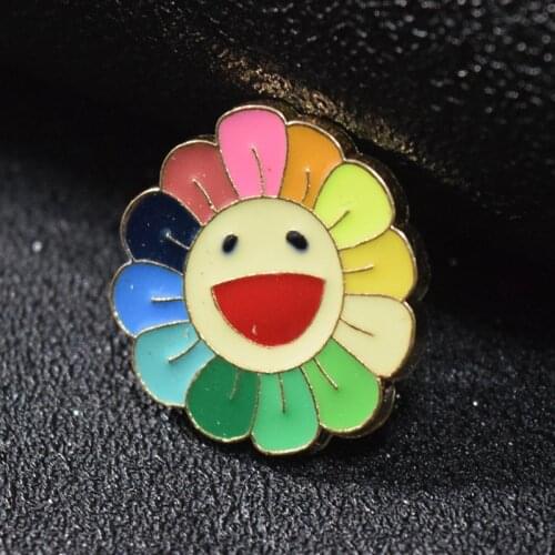 Colorful Smiling Sun flower Enamel Pin Cute Rainbow Sunflower Brooches for kids Women Daily Party Round badges Jewelry Gifts