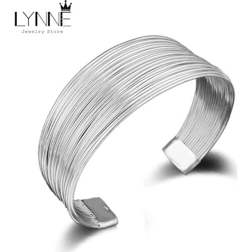 Hot Sale Fashion Multilayer Wire Constitute Silver Plated Bangle Resizable Ethnic Style Silver Color Bracelet Women Jewelry Gift