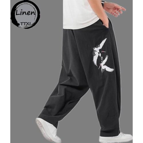 M-5XL Plus Size 2021 Brand Men Pants Hip Hop Harem Wide Leg Trousers Mens Fitness Chinese Bird Taichi Pants Sweatpants