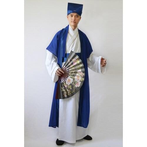 Male Tang Dynasty Hanfu Robe Chinese National Ancient Suit Dance Costume Traditional Scholar Long Robe Performance Outfit