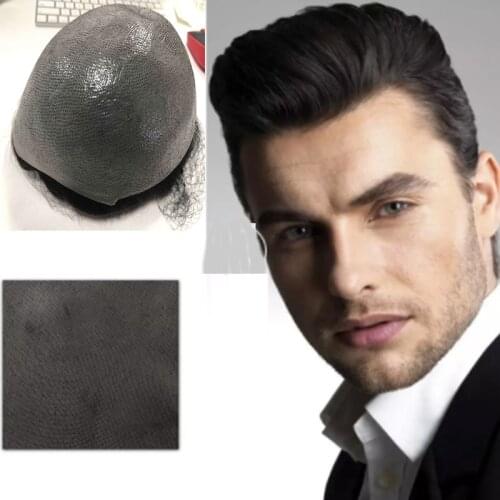 Toupee For Men Remy Human Hair Pieces for Men 8x10" PU Skin 0.06-0.08cmHair Remy Breathable Silk Base for Men Hairpiece To Cover