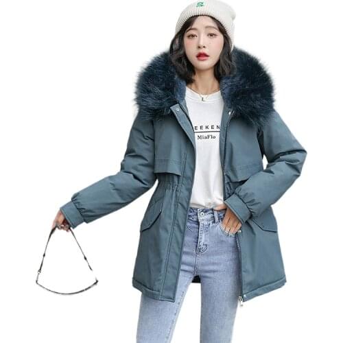 2022 New Fashion Long Winter Coat Women Clothing Wool Liner Hooded Parkas Slim With Fur Collar Warm Winter Jacket Women
