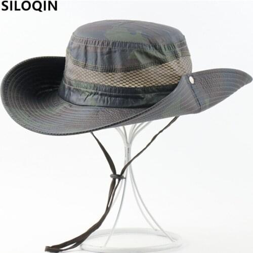 SILOQIN Summer Mens Panama Bucket Hat Fishing Cap Breathable Mesh Camouflage Hat Washed Cotton Travel Casual Womens Beach Hat