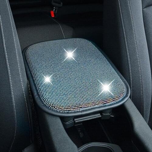 Bling Crystal Black Car Center Console Pad Auto Armrest Seat Box Cover Protector Mat