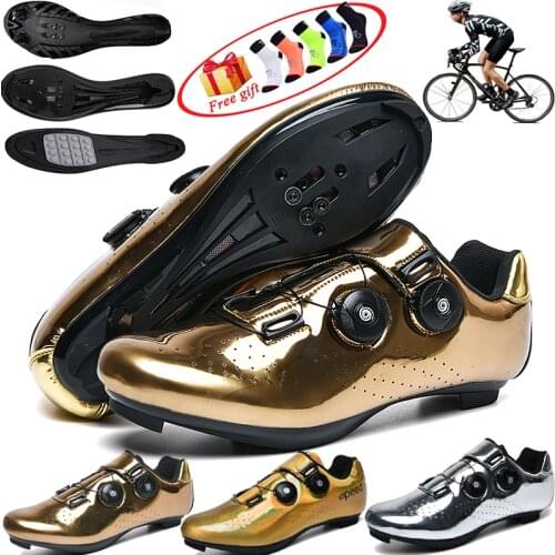 Professional self-locking men road bike shoes ultra-light non-slip women MTB cycling shoes SPD pedal racing flat-bottomed shoes