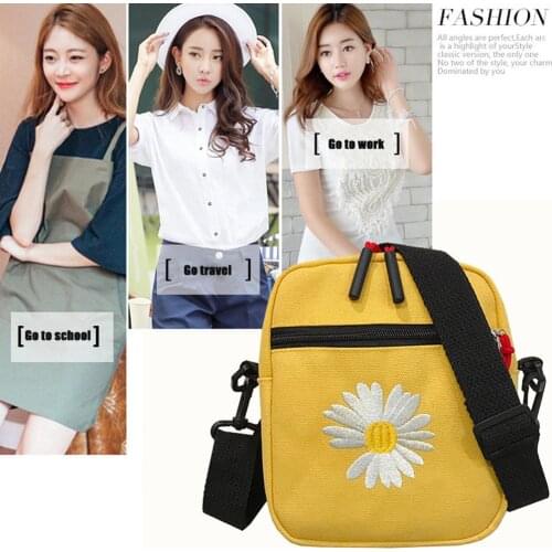 Simple Crossbody Bags Women Zipper Daisy Canvas Cell Phone Bags Messenger Versatile Korean Bag Casual Ladies Flap Shoulder Bag