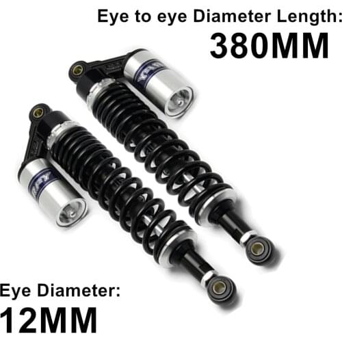 Spring 8mm 380mm 15'' Diameter 12mm Silver Black Motorcycle Rear Gas Shock Absorber Air Suspension Scooter AVT Quad D30