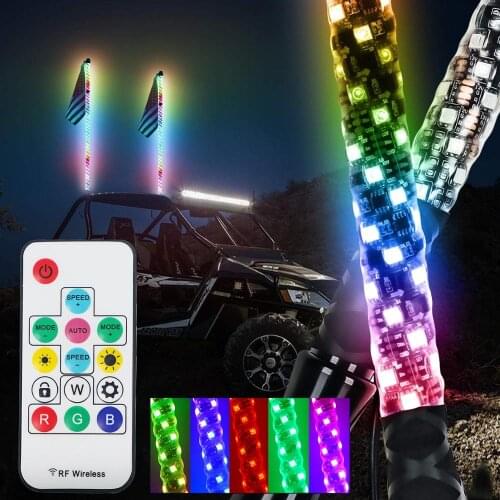 Spiral RGB LED Whip Lights 4 5FT RF Remote Controller For Jeep UTV ATV Polaris Dune Buggy Sand Rails Go Kart Truck 4X4 Off-Road