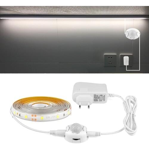 Motion Sensor LED Strip Light 12V Diode Tape Cabinet Light Bedroom Stairs Wardrobe Lamp 1M 2M 3M 4M 5M 110V 220V Power Supply