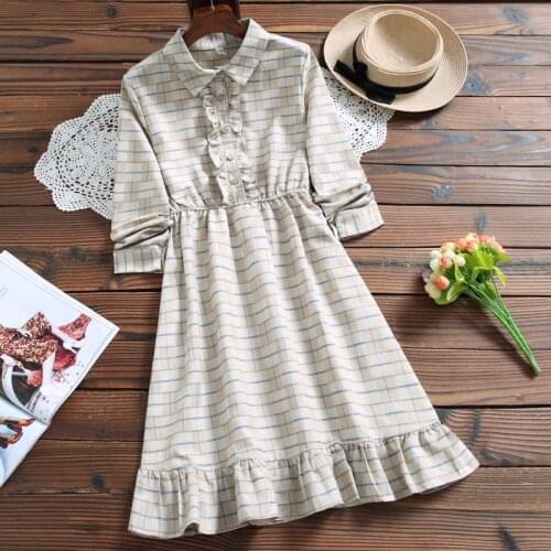 Mori girl long sleeve vintage vestidos Japan style new arrival cute sweet plaid dress