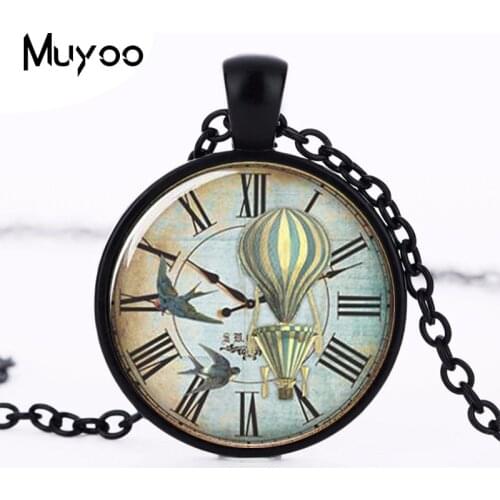 Vintage Swallow clock glass Cabochon necklaces personality retro hot air balloon Necklace bronze Pendants Choker jewelry HZ1