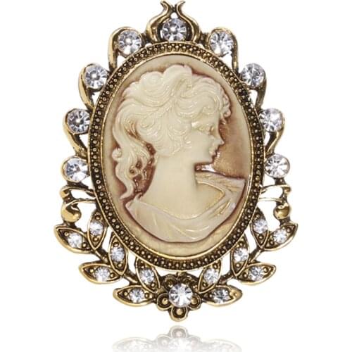 Wuli&baby 2-color Rhinestone Lady Head Brooches Women Figure Party Office Brooch Pins Gifts